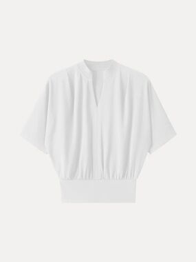 NWT OGL Stand Collar V-Neck Short Sleeve Top IN WHITE
